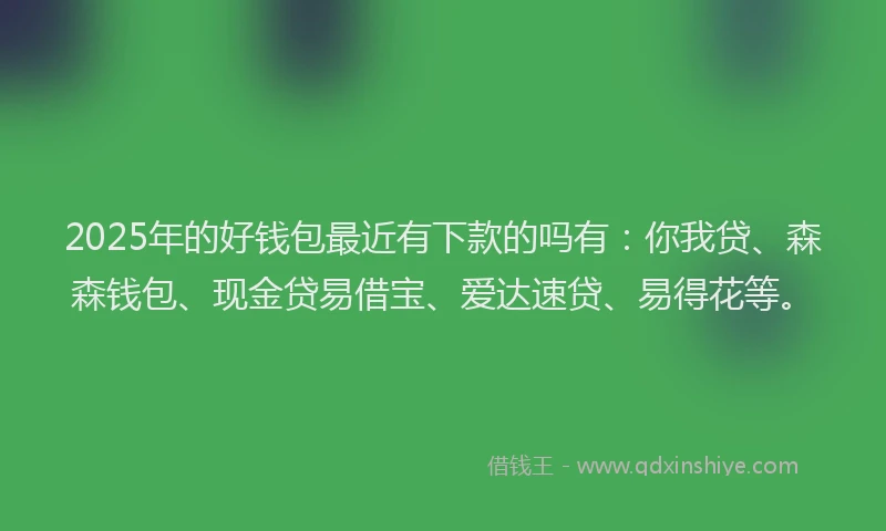 2025年的好钱包最近有下款的吗有：你我贷、森森钱包、现金贷易借宝、爱达速贷、易得花等。