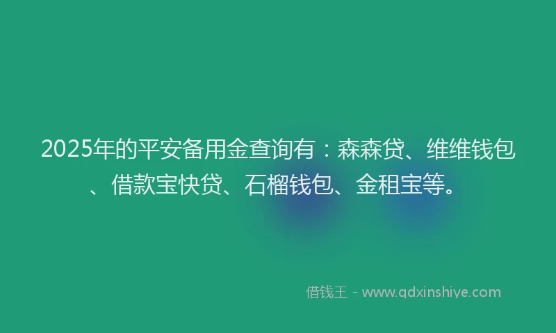 2025年的平安备用金查询有：森森贷、维维钱包、借款宝快贷、石榴钱包、金租宝等。