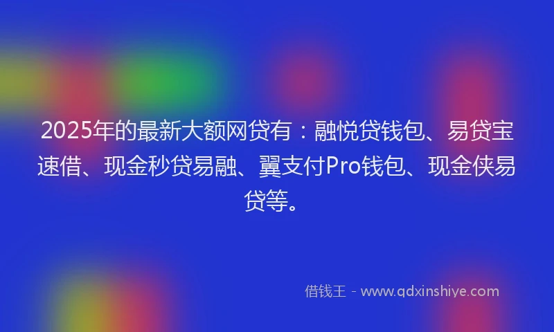 2025年的最新大额网贷有：融悦贷钱包、易贷宝速借、现金秒贷易融、翼支付Pro钱包、现金侠易贷等。