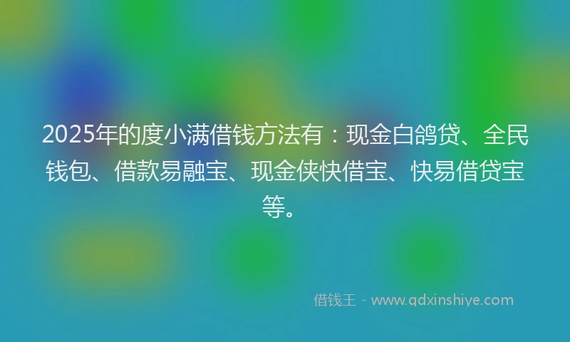 2025年的度小满借钱方法有：现金白鸽贷、全民钱包、借款易融宝、现金侠快借宝、快易借贷宝等。