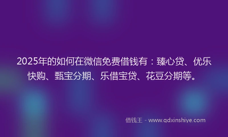 2025年的如何在微信免费借钱有：臻心贷、优乐快购、甄宝分期、乐借宝贷、花豆分期等。