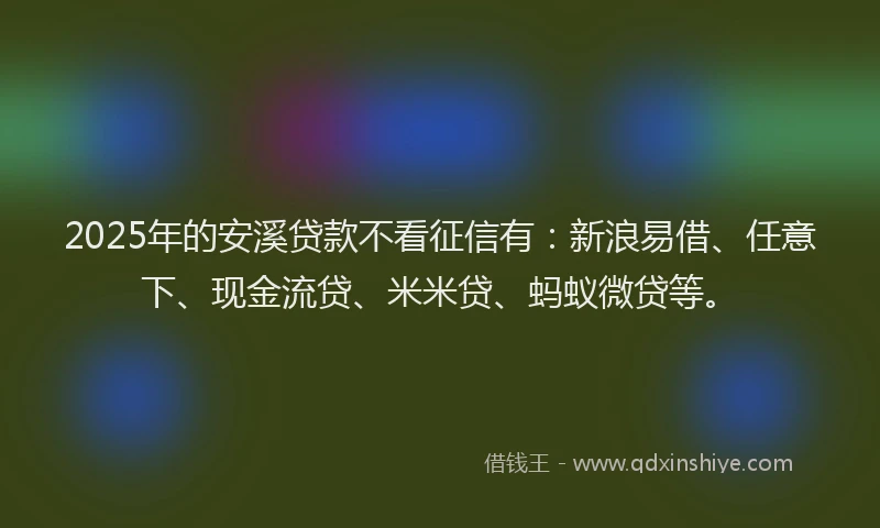 2025年的安溪贷款不看征信有：新浪易借、任意下、现金流贷、米米贷、蚂蚁微贷等。