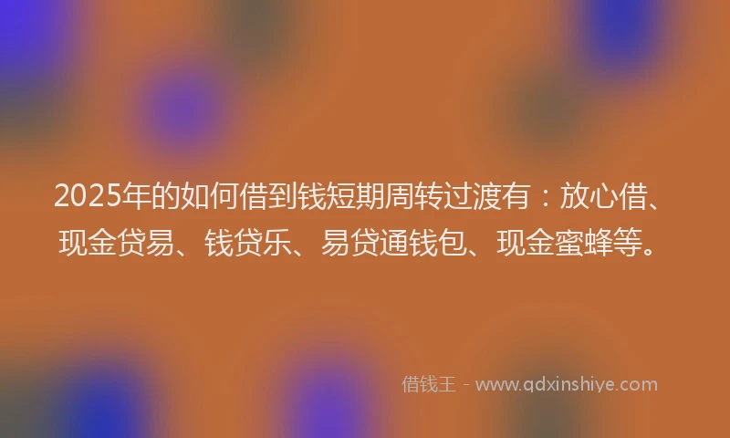 2025年的如何借到钱短期周转过渡有：放心借、现金贷易、钱贷乐、易贷通钱包、现金蜜蜂等。