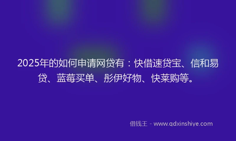 2025年的如何申请网贷有：快借速贷宝、信和易贷、蓝莓买单、彤伊好物、快莱购等。