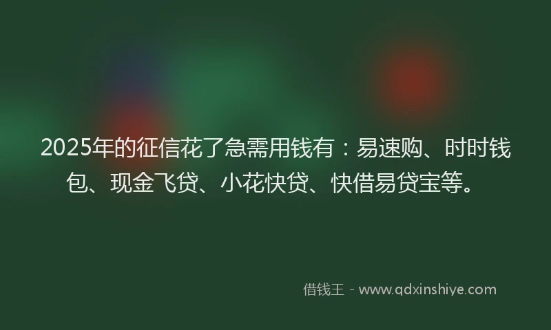 2025年的征信花了急需用钱有：易速购、时时钱包、现金飞贷、小花快贷、快借易贷宝等。