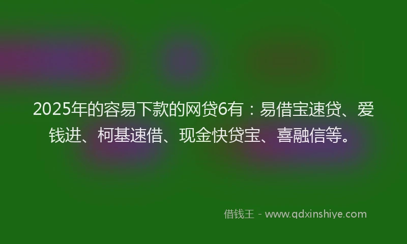 2025年的容易下款的网贷6有：易借宝速贷、爱钱进、柯基速借、现金快贷宝、喜融信等。
