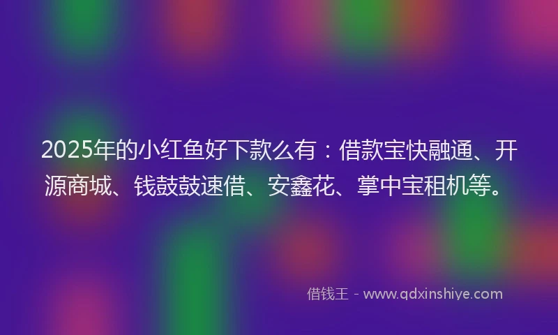 2025年的小红鱼好下款么有：借款宝快融通、开源商城、钱鼓鼓速借、安鑫花、掌中宝租机等。