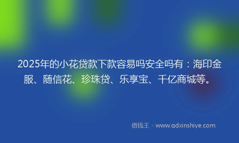 2025年的小花贷款下款容易吗安全吗有：海印金服、随信花、珍珠贷、乐享宝、千亿商城等。