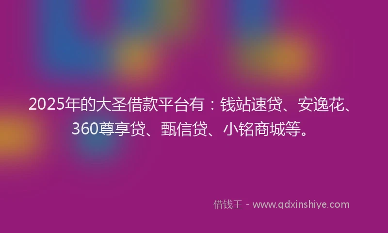 2025年的大圣借款平台有：钱站速贷、安逸花、360尊享贷、甄信贷、小铭商城等。