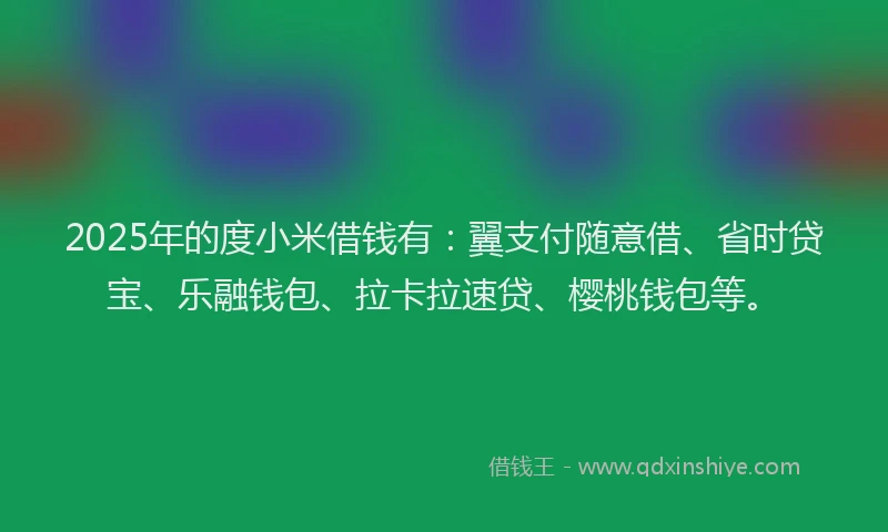2025年的度小米借钱有：翼支付随意借、省时贷宝、乐融钱包、拉卡拉速贷、樱桃钱包等。