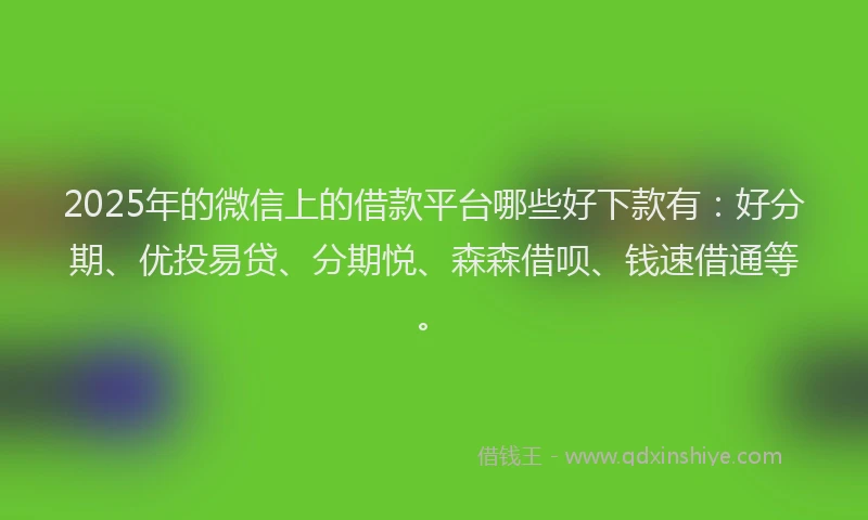 2025年的微信上的借款平台哪些好下款有：好分期、优投易贷、分期悦、森森借呗、钱速借通等。