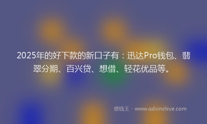 2025年的好下款的新口子有：迅达Pro钱包、翡翠分期、百兴贷、想借、轻花优品等。