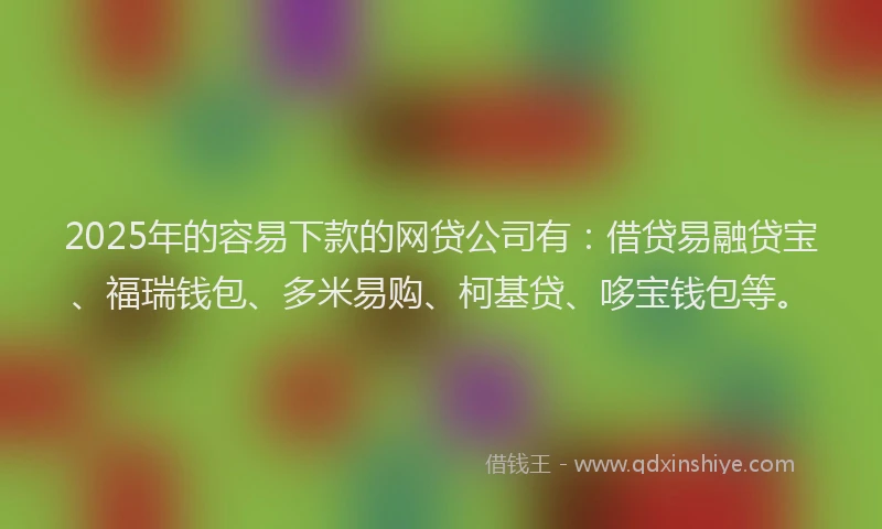 2025年的容易下款的网贷公司有：借贷易融贷宝、福瑞钱包、多米易购、柯基贷、哆宝钱包等。
