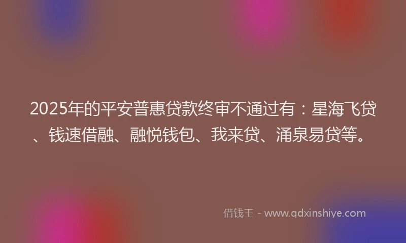 2025年的平安普惠贷款终审不通过有：星海飞贷、钱速借融、融悦钱包、我来贷、涌泉易贷等。