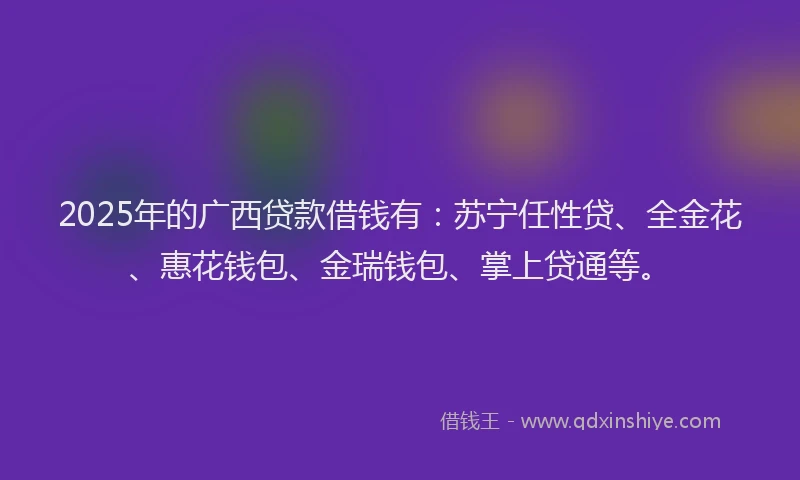 2025年的广西贷款借钱有：苏宁任性贷、全金花、惠花钱包、金瑞钱包、掌上贷通等。