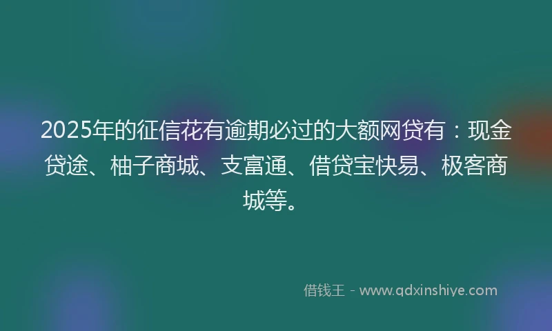 2025年的征信花有逾期必过的大额网贷有：现金贷途、柚子商城、支富通、借贷宝快易、极客商城等。