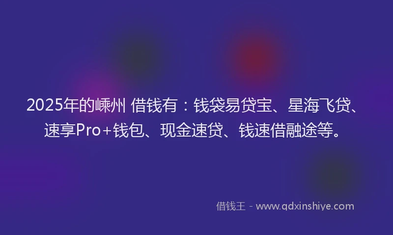 2025年的嵊州 借钱有：钱袋易贷宝、星海飞贷、速享Pro+钱包、现金速贷、钱速借融途等。