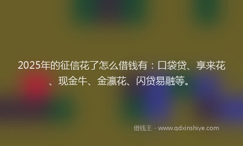 2025年的征信花了怎么借钱有：口袋贷、享来花、现金牛、金瀛花、闪贷易融等。