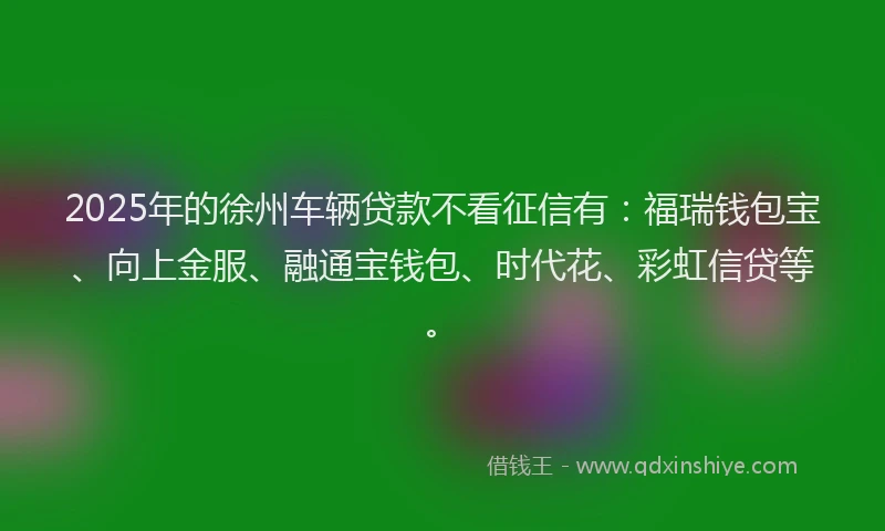 2025年的徐州车辆贷款不看征信有：福瑞钱包宝、向上金服、融通宝钱包、时代花、彩虹信贷等。