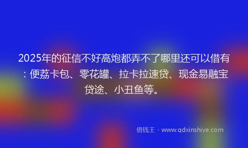 2025年的征信不好高炮都弄不了哪里还可以借有：便荔卡包、零花罐、拉卡拉速贷、现金易融宝贷途、小丑鱼等。