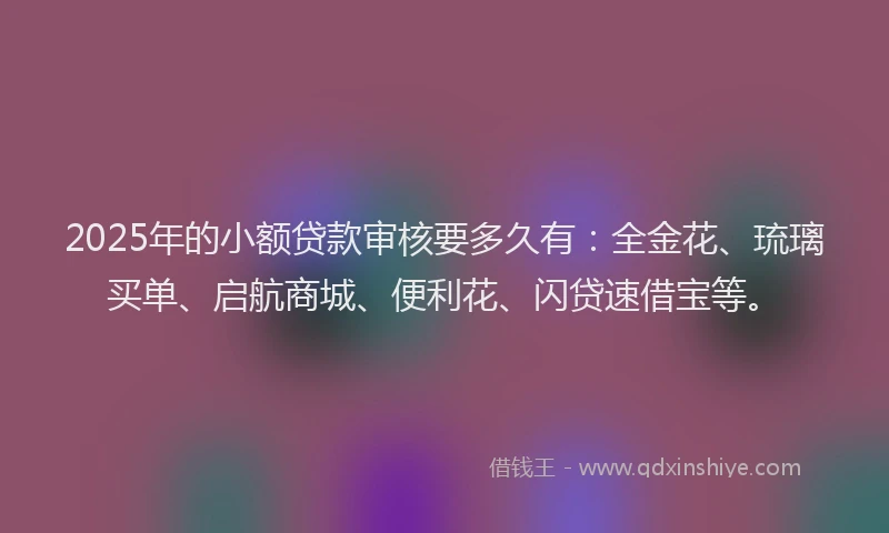 2025年的小额贷款审核要多久有：全金花、琉璃买单、启航商城、便利花、闪贷速借宝等。