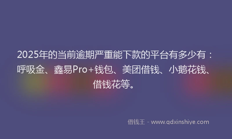 2025年的当前逾期严重能下款的平台有多少有：呼吸金、鑫易Pro+钱包、美团借钱、小鹅花钱、借钱花等。