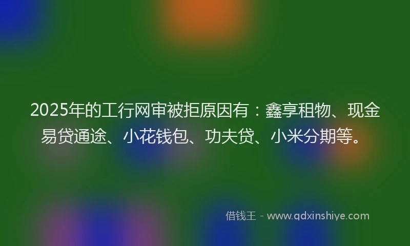 2025年的工行网审被拒原因有：鑫享租物、现金易贷通途、小花钱包、功夫贷、小米分期等。