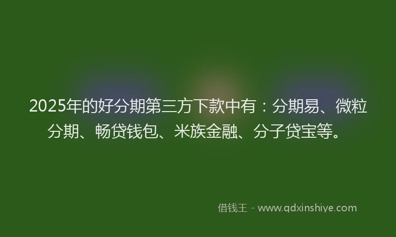 2025年的好分期第三方下款中有：分期易、微粒分期、畅贷钱包、米族金融、分子贷宝等。