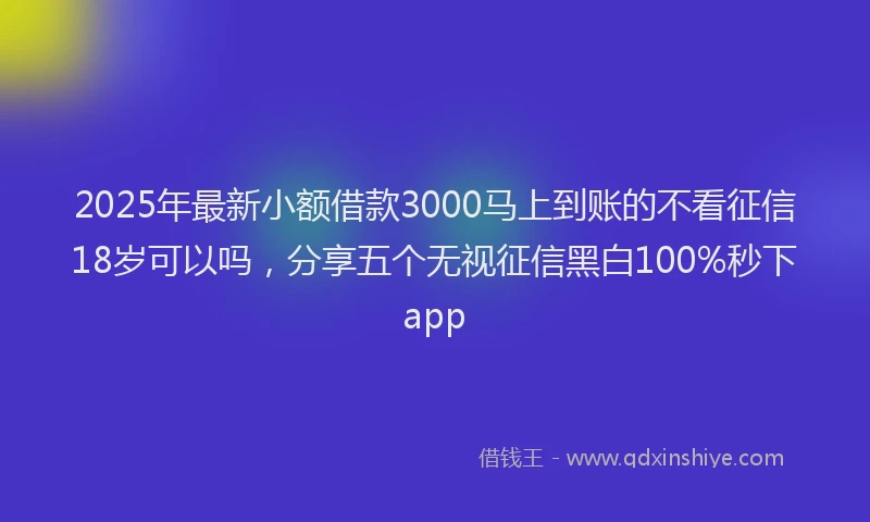 2025年最新小额借款3000马上到账的不看征信18岁可以吗，分享五个无视征信黑白100%秒下app