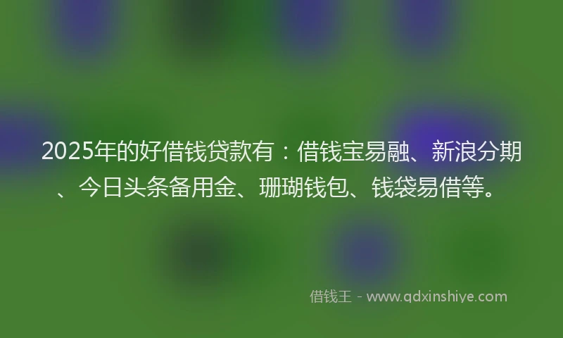 2025年的好借钱贷款有：借钱宝易融、新浪分期、今日头条备用金、珊瑚钱包、钱袋易借等。