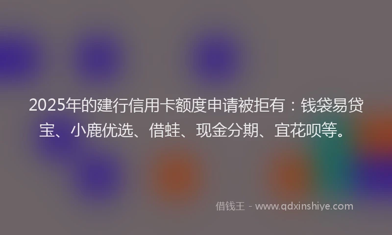2025年的建行信用卡额度申请被拒有：钱袋易贷宝、小鹿优选、借蛙、现金分期、宜花呗等。
