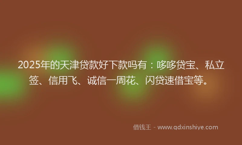 2025年的天津贷款好下款吗有：哆哆贷宝、私立签、信用飞、诚信一周花、闪贷速借宝等。