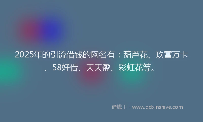 2025年的引流借钱的网名有：葫芦花、玖富万卡、58好借、天天盈、彩虹花等。
