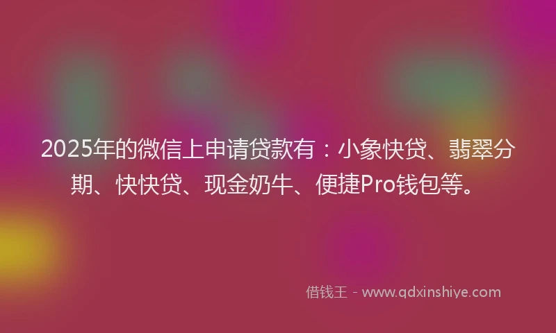 2025年的微信上申请贷款有：小象快贷、翡翠分期、快快贷、现金奶牛、便捷Pro钱包等。