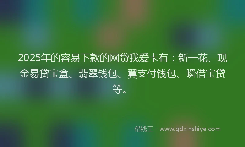 2025年的容易下款的网贷我爱卡有：新一花、现金易贷宝盒、翡翠钱包、翼支付钱包、瞬借宝贷等。