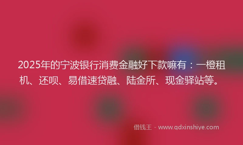 2025年的宁波银行消费金融好下款嘛有：一橙租机、还呗、易借速贷融、陆金所、现金驿站等。