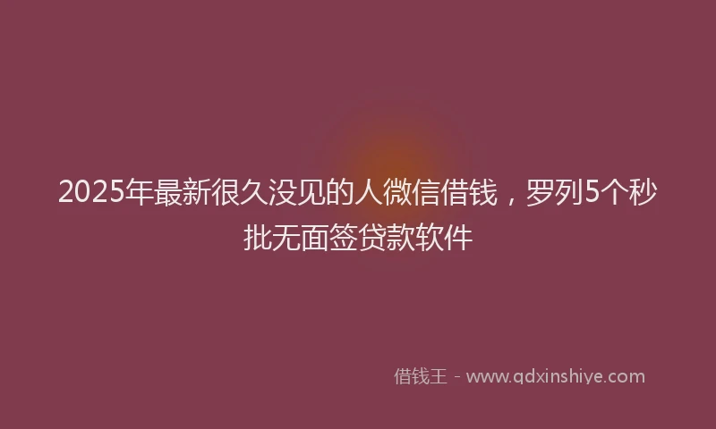 2025年最新很久没见的人微信借钱，罗列5个秒批无面签贷款软件