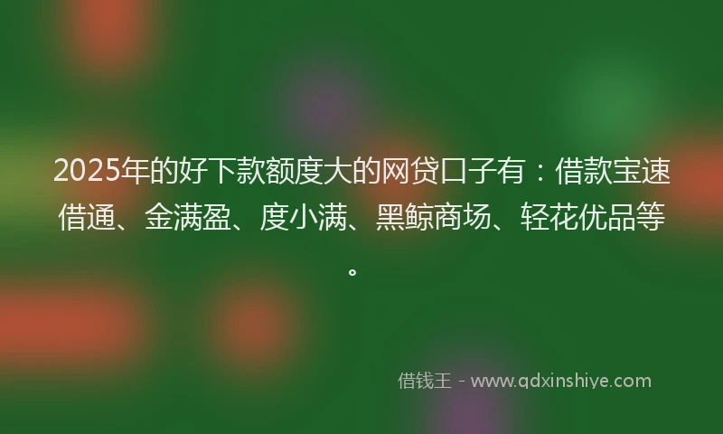 2025年的好下款额度大的网贷口子有：借款宝速借通、金满盈、度小满、黑鲸商场、轻花优品等。