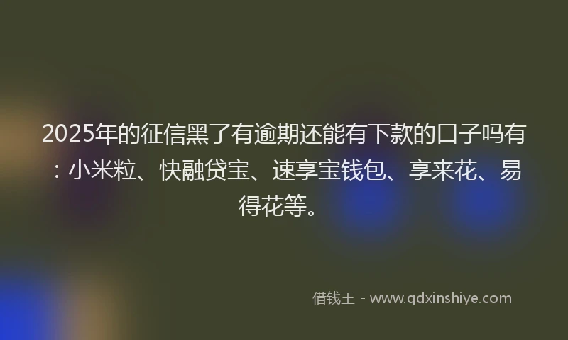 2025年的征信黑了有逾期还能有下款的口子吗有：小米粒、快融贷宝、速享宝钱包、享来花、易得花等。