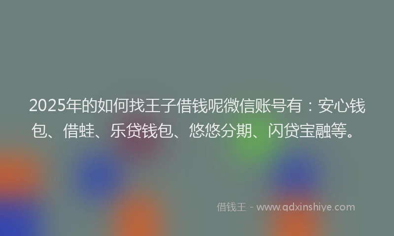 2025年的如何找王子借钱呢微信账号有：安心钱包、借蛙、乐贷钱包、悠悠分期、闪贷宝融等。
