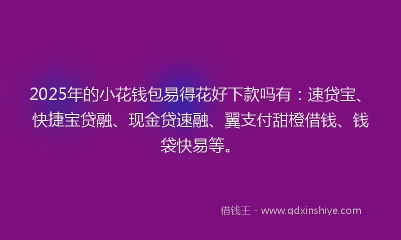 2025年的小花钱包易得花好下款吗有：速贷宝、快捷宝贷融、现金贷速融、翼支付甜橙借钱、钱袋快易等。