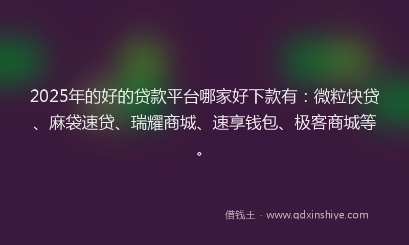 2025年的好的贷款平台哪家好下款有：微粒快贷、麻袋速贷、瑞耀商城、速享钱包、极客商城等。