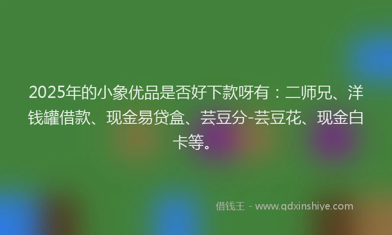 2025年的小象优品是否好下款呀有：二师兄、洋钱罐借款、现金易贷盒、芸豆分-芸豆花、现金白卡等。