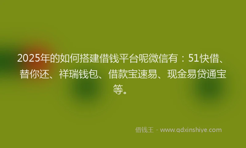 2025年的如何搭建借钱平台呢微信有：51快借、替你还、祥瑞钱包、借款宝速易、现金易贷通宝等。