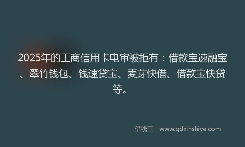 2025年的工商信用卡电审被拒有：借款宝速融宝、翠竹钱包、钱速贷宝、麦芽快借、借款宝快贷等。