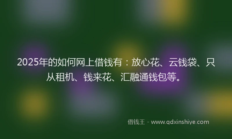 2025年的如何网上借钱有：放心花、云钱袋、只从租机、钱来花、汇融通钱包等。