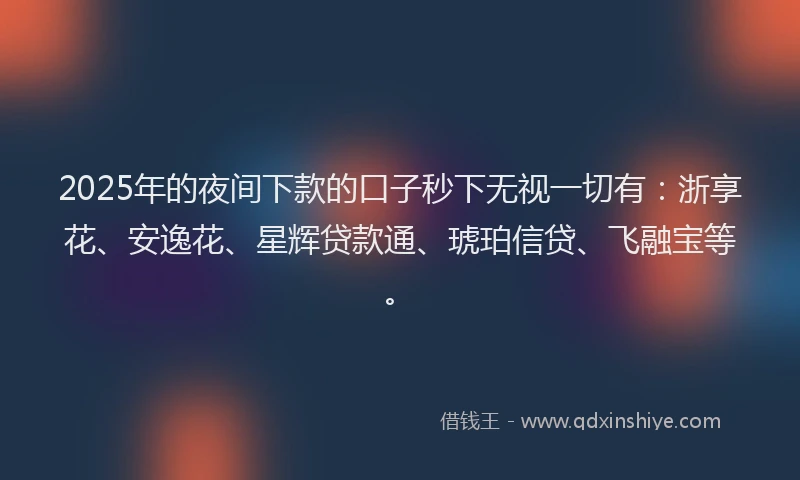 2025年的夜间下款的口子秒下无视一切有：浙享花、安逸花、星辉贷款通、琥珀信贷、飞融宝等。