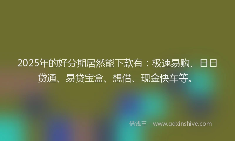 2025年的好分期居然能下款有：极速易购、日日贷通、易贷宝盒、想借、现金快车等。