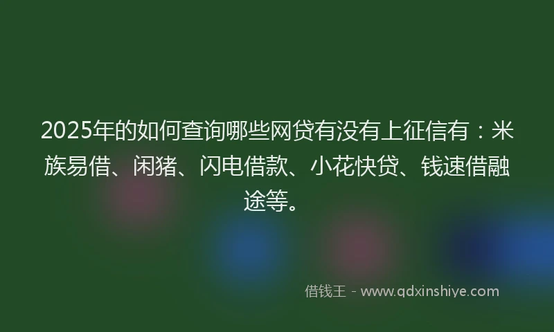 2025年的如何查询哪些网贷有没有上征信有：米族易借、闲猪、闪电借款、小花快贷、钱速借融途等。