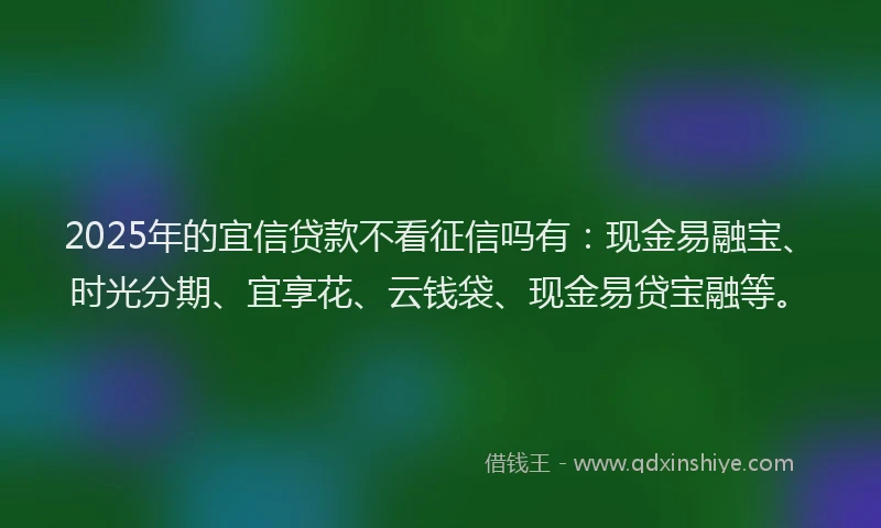 2025年的宜信贷款不看征信吗有：现金易融宝、时光分期、宜享花、云钱袋、现金易贷宝融等。